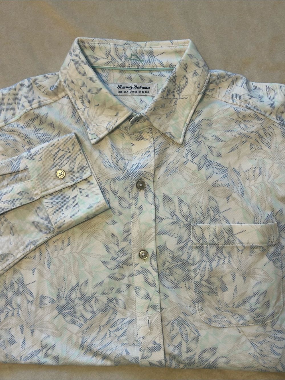 Tommy Bahama IslandZone Shirt Men M Long Sleeve San Lucio Stretch Palm Button Up